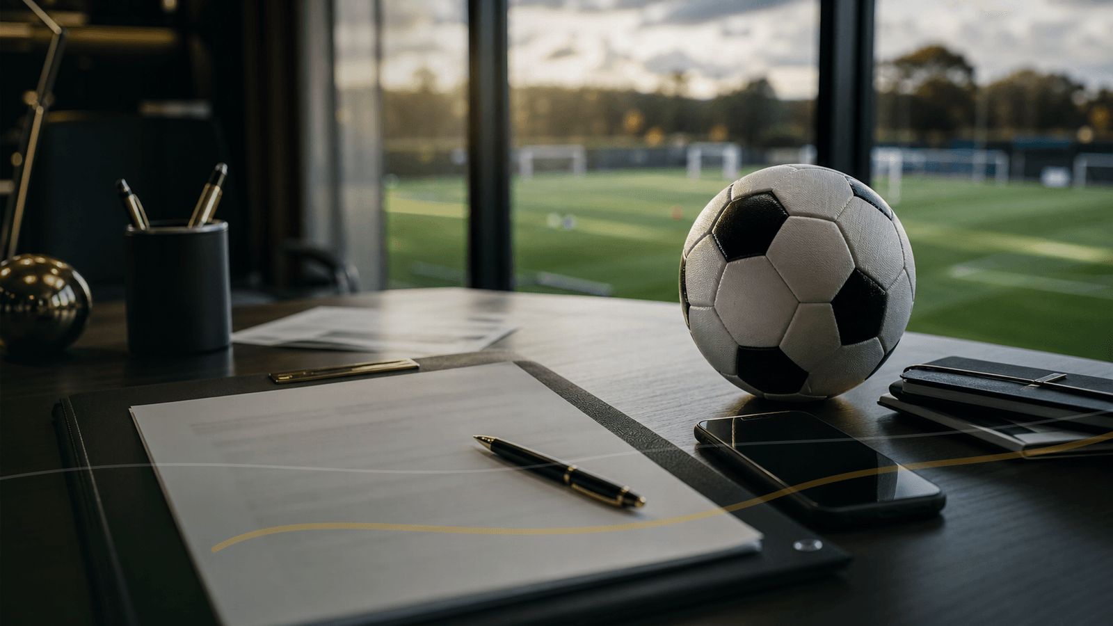 AI-gegenereerd redactioneel voetbalbeeld bij transfernieuws Eredivisie